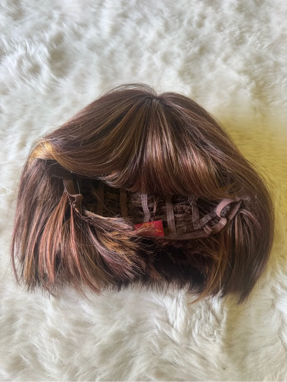 Short Layered Synthetic Wig in Rich Brown with Warm Highlights